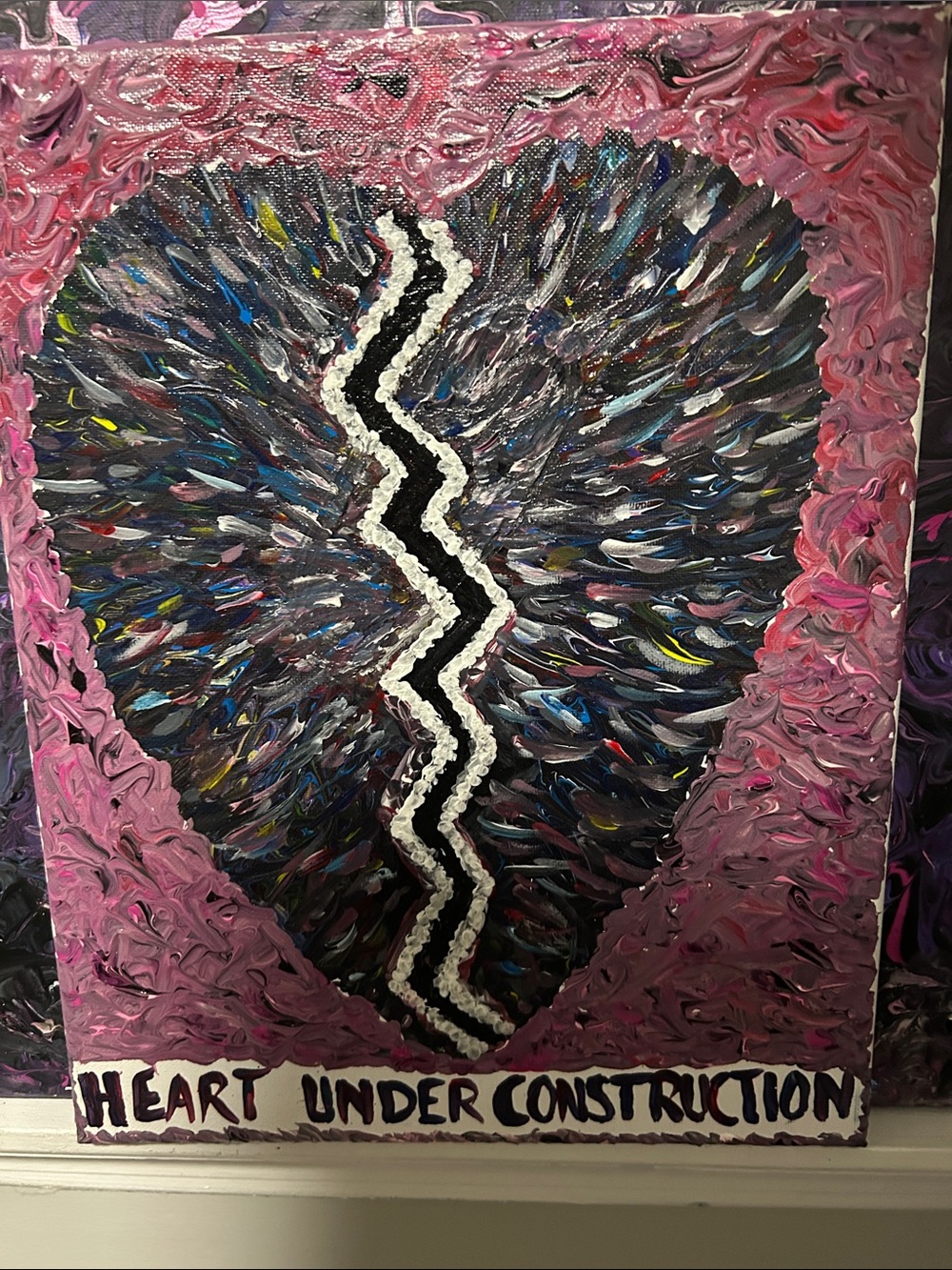 Heart Under Construction Abstract Canvas Art - Pink Accent
